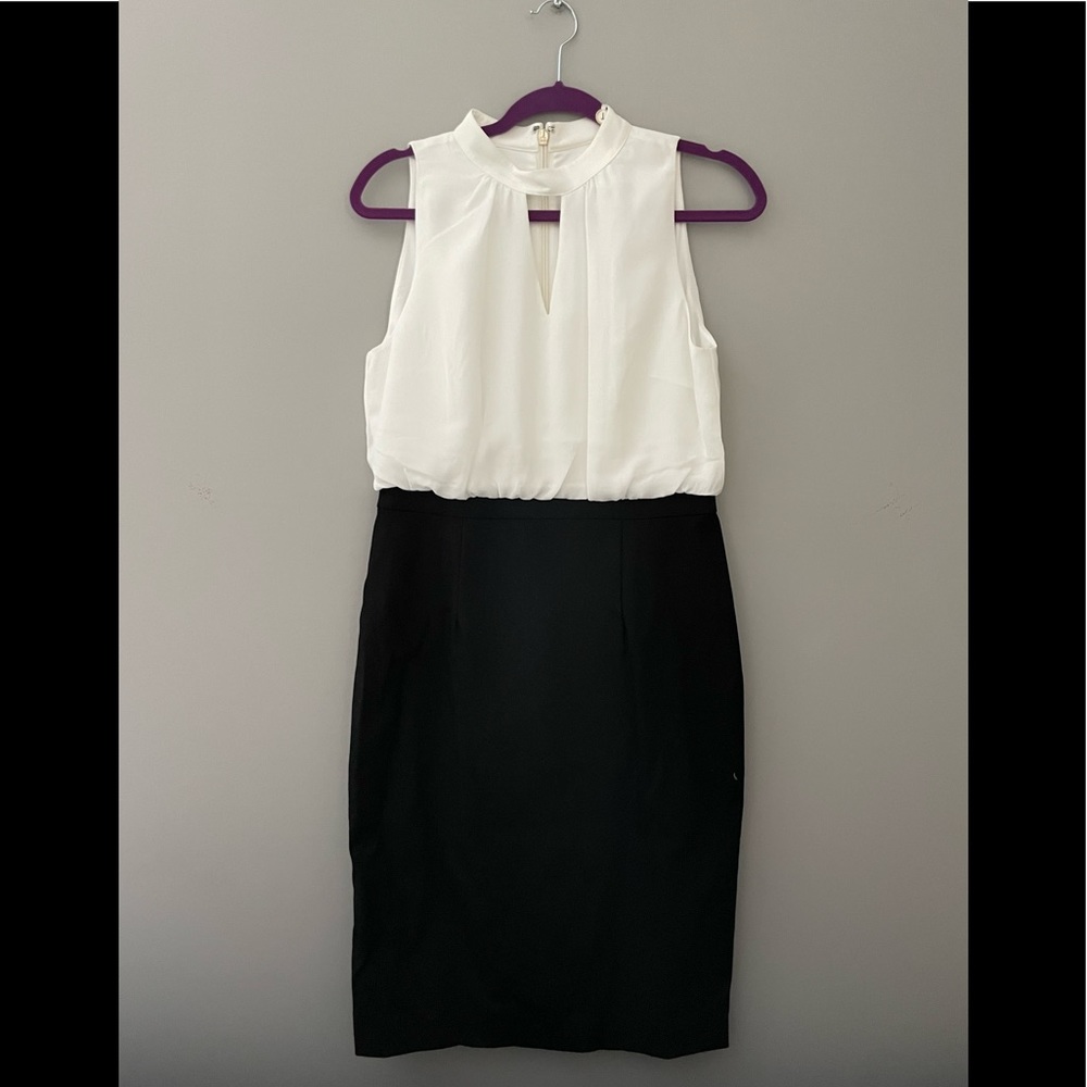 NWT Ted Baker London Mockable Mid Length Dress size 3 white black sleeveless